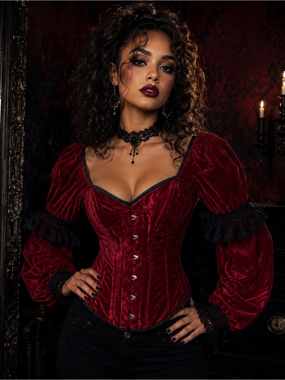 Scarlet Red Velvet Steampunk Corset Top